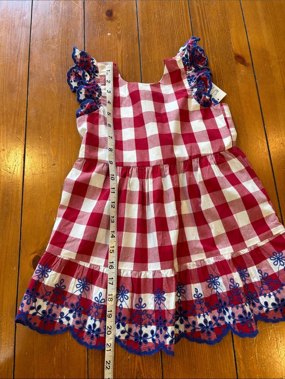 NWT Gymboree Red & White Gingham Dress w/Blue Eyelet Embroidered Trim Girls 4T